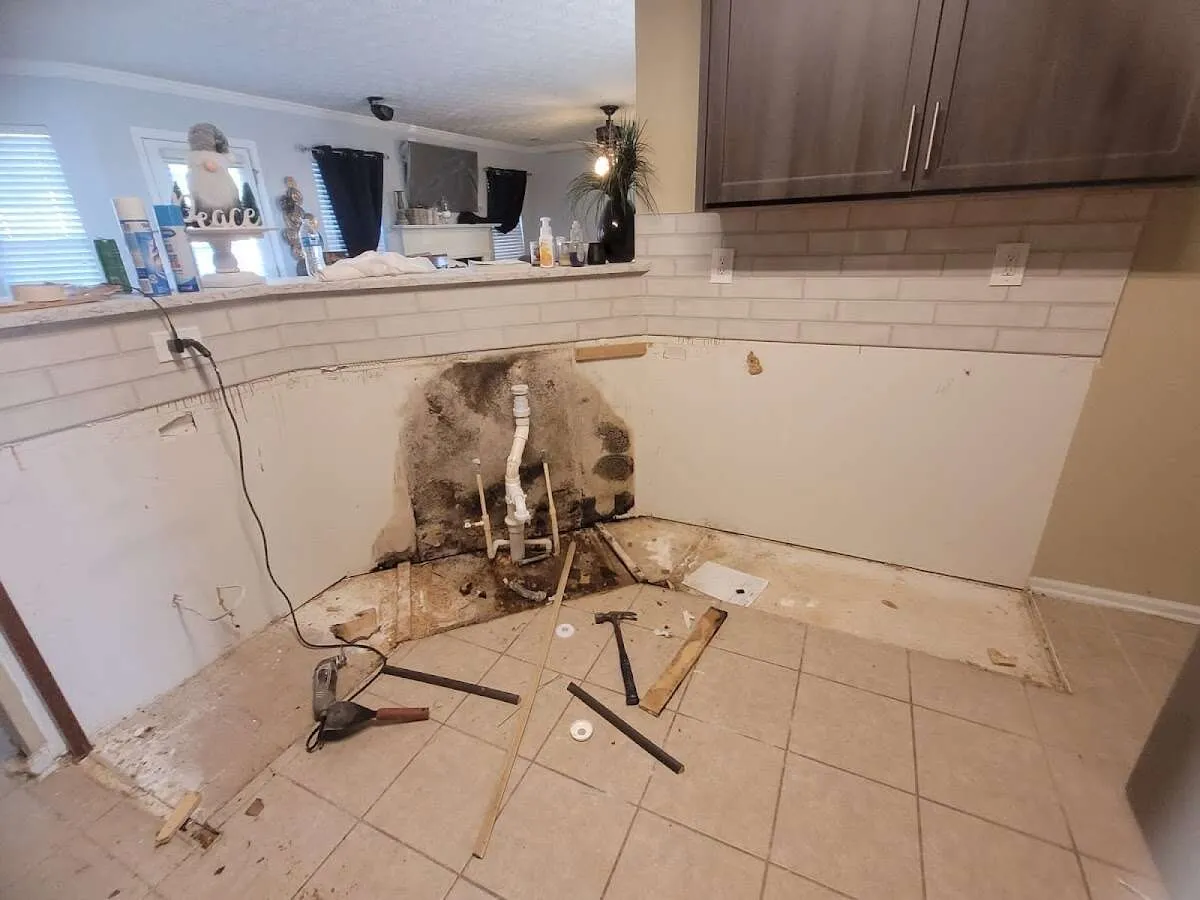 Mold behind wall with plumbing during Flood Damage Cleanup in Brigantine